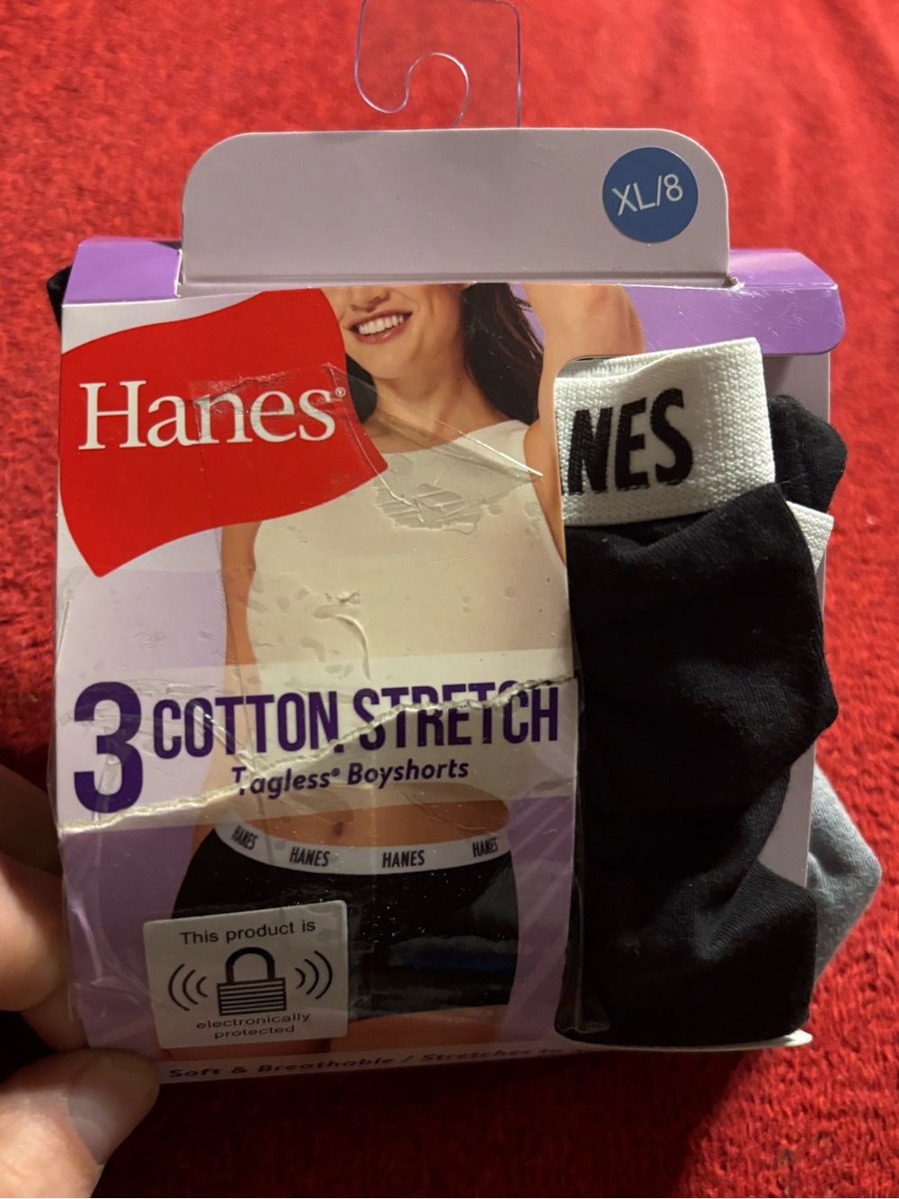 Hanes Women’s 3-Pack Cotton Stretch Tagless Boyshorts - Black Size XL/8 New